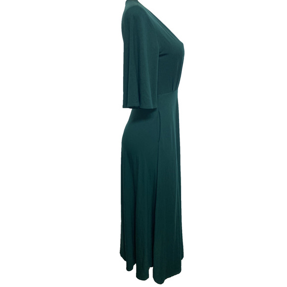 Reformation Ernest Dress Midi Green Emerald Plunge Neck Short Sleeves A Line S - Picture 5 of 9